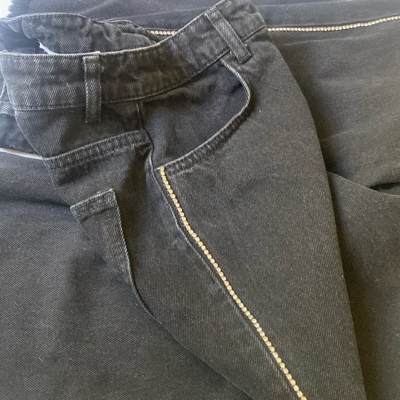ZARA Side Rhinestone Embellished Black Jeans Frayed Hem Size 8 US - Picture 7 of 16